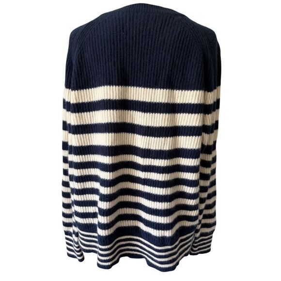 J. Crew Ribbed cashmere oversized crewneck sweater size L Striped Cream Navy - Picture 4 of 11